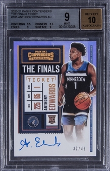 2020-21 Panini Contenders The Finals Ticket #105 Anthony Edwards Signed Rookie Card (#37/49) - BGS 9 MINT/BGS 10